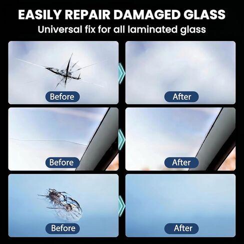 Upgraded Windshield Repair Kit for Chips & Cracks, Professional Windshield Crack Repair Kit with Type-C & UV Curing Light, Nano Car Glass Chip Repair Fluid for Star, Bulls-Eye & Long Cracks in Kuwait