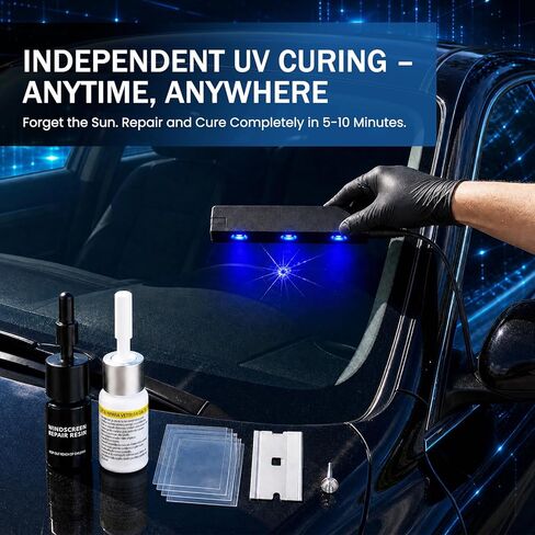 Upgraded Windshield Repair Kit for Chips & Cracks, Professional Windshield Crack Repair Kit with Type-C & UV Curing Light, Nano Car Glass Chip Repair Fluid for Star, Bulls-Eye & Long Cracks in Kuwait