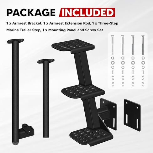 خطوات مقطورة قارب شديدة التحمل (3 خطوات) مع مقبض يناسب ألسنة مقطورة بطول 3 بوصات و3.5 بوصات، سعة قصوى تصل إلى 500 رطل، تناسب معظم قوارب الباس والقوارب العائمة وقوارب الصيد، ملاءمة عالمية in Kuwait