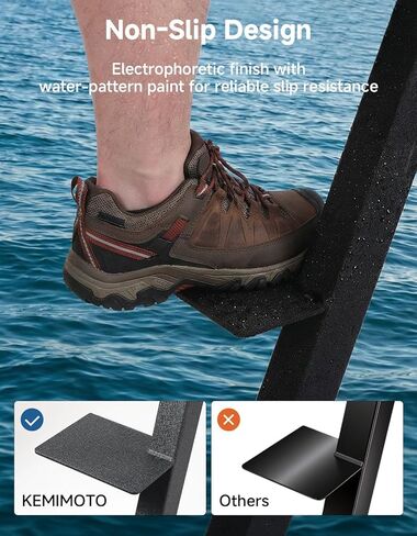 KEMIMOTO Boat Trailer Steps with Handrail, 4 Step Heavy Duty Boat Boarding Ladder for Easy Bow Access, Universal Fit for Bass Boat, Pontoon & Aluminum Trailers, Non-Slip Treads, Rust-Resistant, Black in Kuwait
