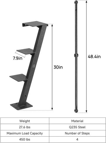 KEMIMOTO Boat Trailer Steps with Handrail, 4 Step Heavy Duty Boat Boarding Ladder for Easy Bow Access, Universal Fit for Bass Boat, Pontoon & Aluminum Trailers, Non-Slip Treads, Rust-Resistant, Black in Kuwait