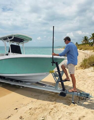 KEMIMOTO Boat Trailer Steps with Handrail, 4 Step Heavy Duty Boat Boarding Ladder for Easy Bow Access, Universal Fit for Bass Boat, Pontoon & Aluminum Trailers, Non-Slip Treads, Rust-Resistant, Black in Kuwait