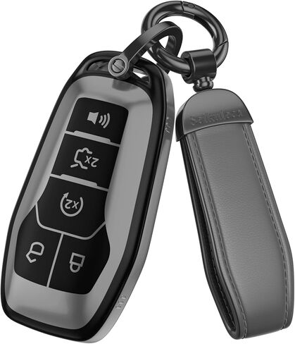 for Ford Key Fob Cover Accessories- Matte TPU Key Fob Cover with Leather Keychain for Explorer F150 Bronco Fusion Escape Expedition Mustang Edge (Matte Gray, Model-1) in Kuwait