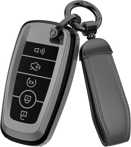 لملحقات غطاء Ford Key Fob - غطاء مفتاح TPU غير لامع مع سلسلة مفاتيح جلدية لـ Explorer F150 Bronco Fusion Escape Expedition Mustang Edge (رمادي غير لامع، موديل-1) in Kuwait