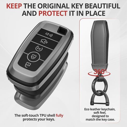 لملحقات غطاء Ford Key Fob - غطاء مفتاح TPU غير لامع مع سلسلة مفاتيح جلدية لـ Explorer F150 Bronco Fusion Escape Expedition Mustang Edge (رمادي غير لامع، موديل-1) in Kuwait