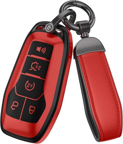 لملحقات غطاء Ford Key Fob - غطاء مفتاح TPU غير لامع مع سلسلة مفاتيح جلدية لـ Explorer F150 Bronco Fusion Escape Expedition Mustang Edge (رمادي غير لامع، موديل-1) in Kuwait