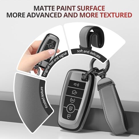لملحقات غطاء Ford Key Fob - غطاء مفتاح TPU غير لامع مع سلسلة مفاتيح جلدية لـ Explorer F150 Bronco Fusion Escape Expedition Mustang Edge (رمادي غير لامع، موديل-1) in Kuwait