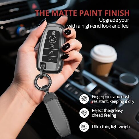 لملحقات غطاء Ford Key Fob - غطاء مفتاح TPU غير لامع مع سلسلة مفاتيح جلدية لـ Explorer F150 Bronco Fusion Escape Expedition Mustang Edge (رمادي غير لامع، موديل-1) in Kuwait