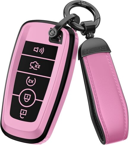 لملحقات غطاء Ford Key Fob - غطاء مفتاح TPU غير لامع مع سلسلة مفاتيح جلدية لـ Explorer F150 Bronco Fusion Escape Expedition Mustang Edge (رمادي غير لامع، موديل-1) in Kuwait