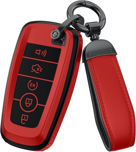 لملحقات غطاء Ford Key Fob - غطاء مفتاح TPU غير لامع مع سلسلة مفاتيح جلدية لـ Explorer F150 Bronco Fusion Escape Expedition Mustang Edge (رمادي غير لامع، موديل-1) in Kuwait
