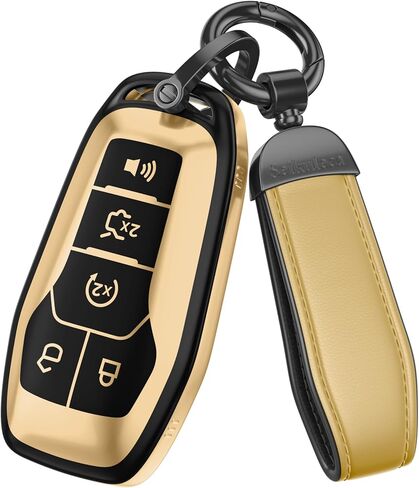 لملحقات غطاء Ford Key Fob - غطاء مفتاح TPU غير لامع مع سلسلة مفاتيح جلدية لـ Explorer F150 Bronco Fusion Escape Expedition Mustang Edge (رمادي غير لامع، موديل-1) in Kuwait