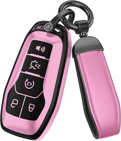 لملحقات غطاء Ford Key Fob - غطاء مفتاح TPU غير لامع مع سلسلة مفاتيح جلدية لـ Explorer F150 Bronco Fusion Escape Expedition Mustang Edge (رمادي غير لامع، موديل-1) in Kuwait