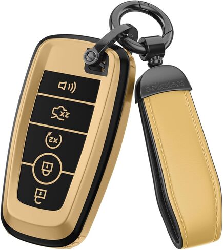 لملحقات غطاء Ford Key Fob - غطاء مفتاح TPU غير لامع مع سلسلة مفاتيح جلدية لـ Explorer F150 Bronco Fusion Escape Expedition Mustang Edge (رمادي غير لامع، موديل-1) in Kuwait