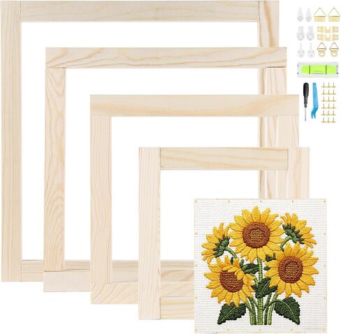 5 Sets Stretcher Bars for Needlework, Wooden Canvas Stretcher Bars with 100 Tacks & 3 Type Hooks, 5 Sizes 20pcs Needlepoint Stretcher Bars Needlepoint Embroidery Stitch Frame Set for Crafts Art in Kuwait