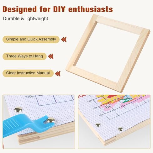 5 Sets Stretcher Bars for Needlework, Wooden Canvas Stretcher Bars with 100 Tacks & 3 Type Hooks, 5 Sizes 20pcs Needlepoint Stretcher Bars Needlepoint Embroidery Stitch Frame Set for Crafts Art in Kuwait