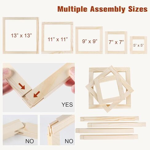 5 Sets Stretcher Bars for Needlework, Wooden Canvas Stretcher Bars with 100 Tacks & 3 Type Hooks, 5 Sizes 20pcs Needlepoint Stretcher Bars Needlepoint Embroidery Stitch Frame Set for Crafts Art in Kuwait