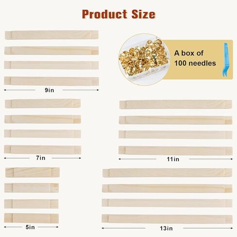 5 Sets Stretcher Bars for Needlework, Wooden Canvas Stretcher Bars with 100 Tacks & 3 Type Hooks, 5 Sizes 20pcs Needlepoint Stretcher Bars Needlepoint Embroidery Stitch Frame Set for Crafts Art in Kuwait