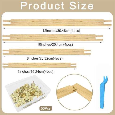 SPRFAIRY 16PCS Needlepoint Stretcher Bars for Needlework 6 8 10 12 Inch Wooden Canvas Stretcher Bars with 50 Thumb Tacks 4 Size Needlepoint Embroidery Stitch Frame Set for Crafts Art in Kuwait