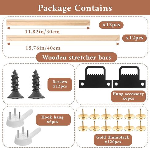 6 Pack 12"x16" DIY Wood Canvas Stretcher Bars, Solid Wood & Iron Frame Kits for Gallery Wrap Oil Painting, Canvas Art, Posters, and Needlepoint – Easy to Assemble (12" x 16") in Kuwait