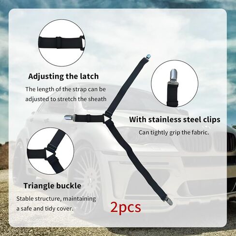 Set of 2 Hood Cover Fasteners with Metal Clips，Adjustable Fasteners for Car Hood Cover Wraps in Kuwait