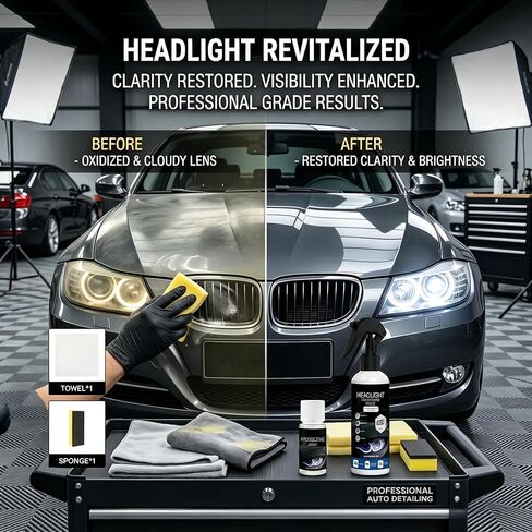 Professional Headlight Restoration Kit for Cars, Fast Oxidation & Yellowing Remover for Clearer Headlights and Improved Night Driving Visibility in Kuwait