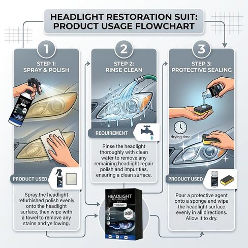 Professional Headlight Restoration Kit for Cars, Fast Oxidation & Yellowing Remover for Clearer Headlights and Improved Night Driving Visibility in Kuwait