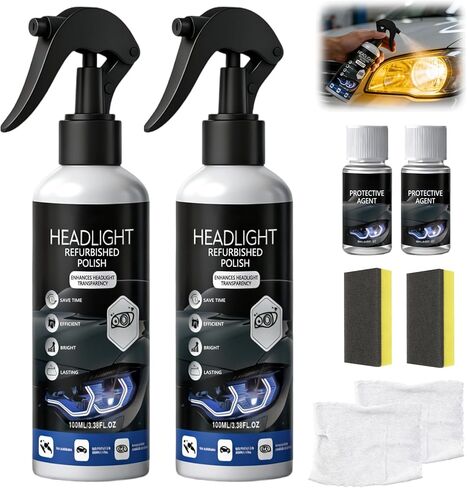 2Pcs Car Headlight Restoration Polishing Kits,Headlight Restoration Kit,Headlight Cleaner And Restorer Kit,Fast & Easy Car Headlight Cleaner,Multifunctional Car Headlight Polishing(100ml+20ml) in Kuwait