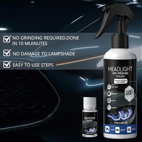 2Pcs Car Headlight Restoration Polishing Kits,Headlight Restoration Kit,Headlight Cleaner And Restorer Kit,Fast & Easy Car Headlight Cleaner,Multifunctional Car Headlight Polishing(100ml+20ml) in Kuwait