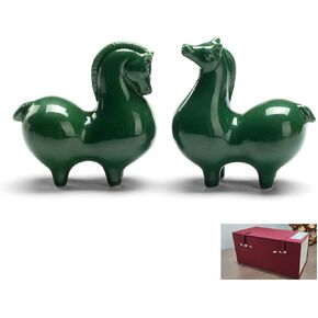 Small Horse Statue,Green Sculpture for Office & Home Decor,2pcs Ceramic Ornament for Horse Lovers in Saudi Arabia