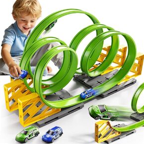 Race Track Car Set for Kids Ages 3-5 4-8, Toy Car Track Set for Boys 3+ with 5 Rotating Track, Race Car Track with 2 Small Cars, Boys Toy, Gifts Toys for Kids 3 4 5 6 7 8 in Kuwait