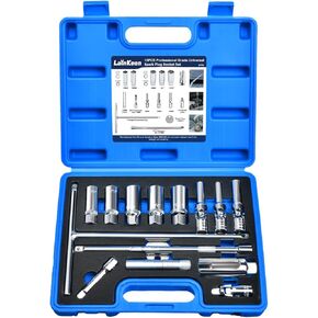 LainKeen Magnetic Spark Plug Socket Set 15PCS, CR-V Thin Wall Socket 3/4" 13/16" 14mm 16mm 18mm with T-Shaped Extension Bar, Universal Joint, Spark Plug Gapper, 8-12mm Glow Plug Removal Tool in Saudi Arabia