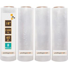 8 Rolls 18" x 1500 Ft Stretch Wrap Heavy Duty, Industrial Strength Shrink Wrap, 55 Gauge High Performance Stretch Film Replaces 80 Gauge Low Films, Clear Hand Stretch Wrap in Saudi Arabia