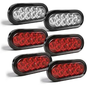 6" Oval Red LED Trailer Tail Lights with Flush Mount Grommets Plugs, IP65 Waterproof 12V Stop Brake Turn Lights for Truck Camper RV Jeep, 4Pcs GWI601 in Kuwait