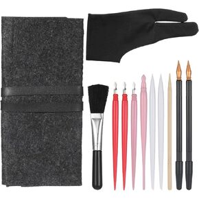 12 Pieces Scratch Art Tools, Scratch Painting Art Tool, Drawing Kit Including Artist Glove, Storage Bag, Dual Tip Coloring Pens, Plastic and Wooden Stylus, Scrapers, Clean Brush for Adults in Kuwait