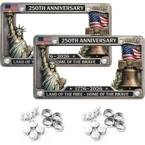 250th Anniversary Commemorative License Plate Frame 2PC Inner Dimensions 19.8x9.2cm 250 Anniversary USA Car Tag Cover,1776-2026 USA Flag License Plate Holder,Vintage Metal Statue of Liberty in Kuwait