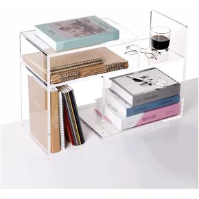 Storage Shelving Unit Expandable Acrylic Desktop Bookshelf Transparent P-Shape Organizer Office Rack Small Adjustable Home in Kuwait