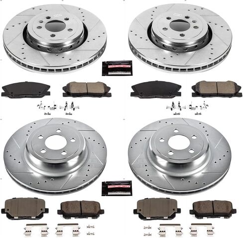 PowerStop Front and Rear Brake Kit for Dodge Charger 2014-23 - Drilled and Slotted Disc Rotors with Carbon-Fiber Ceramic Brake Pads Replacement, K7051 in Kuwait