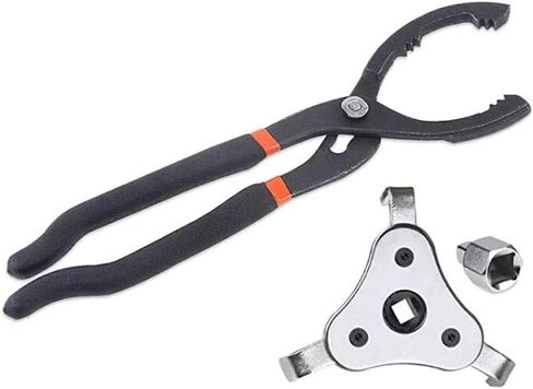 2Pcs 12inch Long Handle Oil Filter Plier and Universal Adjustable 3 Jaw 2 Way Wrench Remover Tool Set in Kuwait