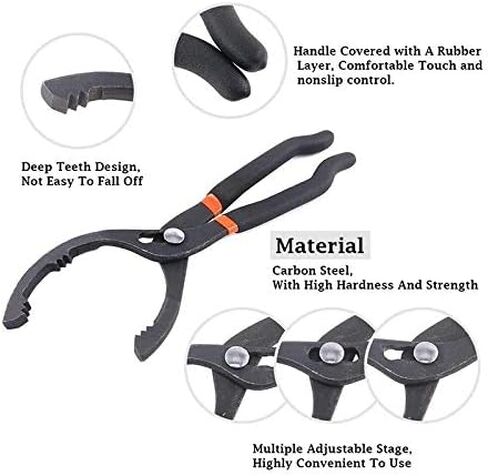 2Pcs 12inch Long Handle Oil Filter Plier and Universal Adjustable 3 Jaw 2 Way Wrench Remover Tool Set in Kuwait