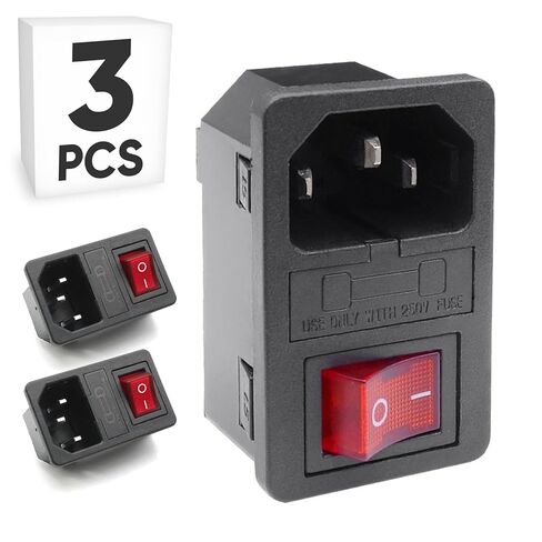 3-Pack Panel Mount AC Power Inlet Module with Fuses, Rocker Switch & Red Light, IEC C14 Socket 250V 10A, Snap-in Installation for Electrical Enclosure in Kuwait