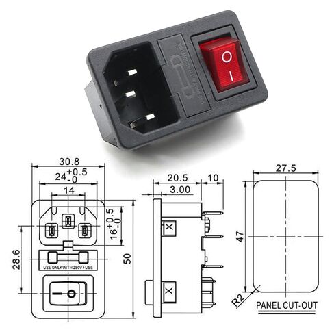 3-Pack Panel Mount AC Power Inlet Module with Fuses, Rocker Switch & Red Light, IEC C14 Socket 250V 10A, Snap-in Installation for Electrical Enclosure in Kuwait