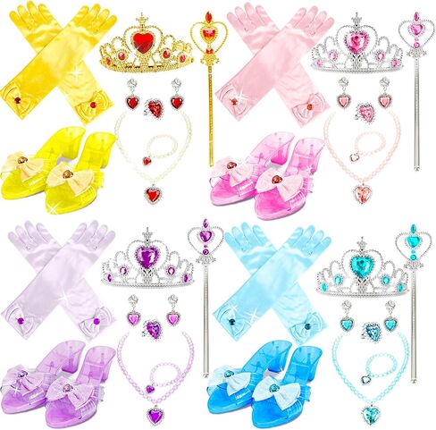 32 Pcs Princess Dress Up Set for Girls Includ 4 Pairs Heels Shoes and 28 Princess Accessories with Crown, Magic Wand, Gloves, Jewelry for Toddler Pretend Play Birthday in Kuwait