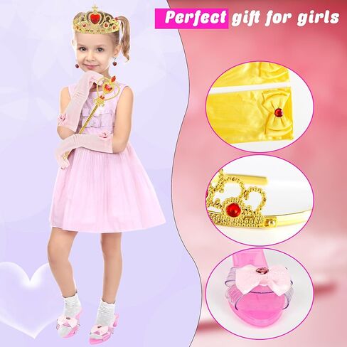 32 Pcs Princess Dress Up Set for Girls Includ 4 Pairs Heels Shoes and 28 Princess Accessories with Crown, Magic Wand, Gloves, Jewelry for Toddler Pretend Play Birthday in Kuwait