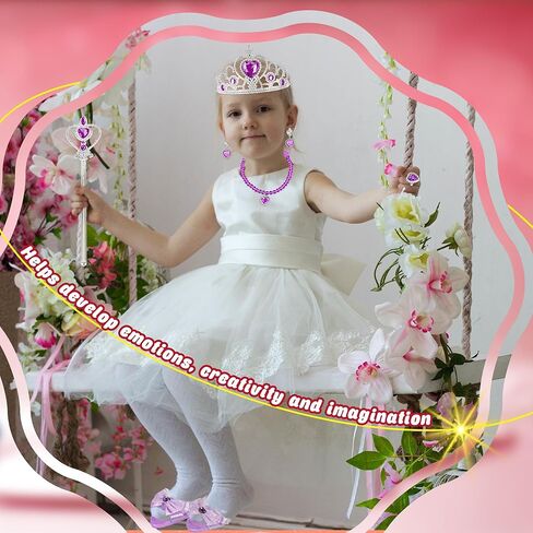 32 Pcs Princess Dress Up Set for Girls Includ 4 Pairs Heels Shoes and 28 Princess Accessories with Crown, Magic Wand, Gloves, Jewelry for Toddler Pretend Play Birthday in Kuwait