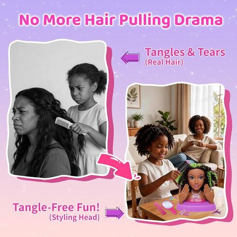 Black Styling Doll Head with Green Highlights - 10.5" Afro Hair Braiding Salon Set with Washable Makeup, 25+ Accessories, Ethnic Doll Hairdresser Playset, Creative Gift for Girls Ages 3 4 5 6 7 8+ in Kuwait
