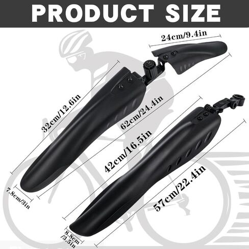 Bike Splash Guard Set - Front & Rear Adjustable Mudguards for 24/26/27.5 Inch Wheels, Universal Full-Cover Splash Protection for Mountain & Road Bicycles in Kuwait