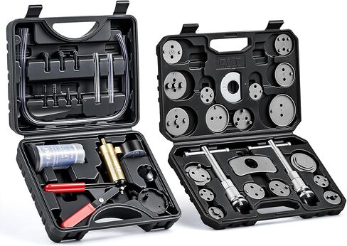 Orion Motor Tech 2 في 1 أداة ضغط فرجار الفرامل ومجموعة نزيف الفرامل، مجموعة أدوات نزيف الفرامل المحمولة، أداة خدمة وسادة الفرامل القرصية مع لوحات الاحتفاظ بمسمار الدفع و18 محولًا in Kuwait