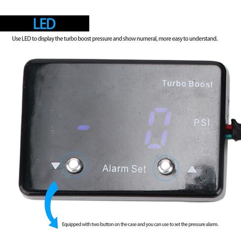 Digital Turbo Boost Gauge 12V, 14 to 40 PSI, Blue LED Display, Universal Car Pressure Meter - Easy Installation, Pressure Alarm Setting, Suitable for Most Cars in Kuwait