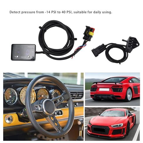 Digital Turbo Boost Gauge 12V, 14 to 40 PSI, Blue LED Display, Universal Car Pressure Meter - Easy Installation, Pressure Alarm Setting, Suitable for Most Cars in Kuwait