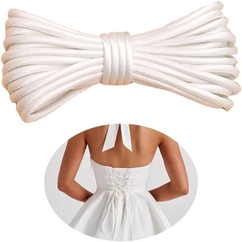 5M Women's Tie Back for Wedding Bridal Gown, White Adjustable Lace up Dress Cord Back for Zipper Replacement or Buttons 197 Inches in Kuwait